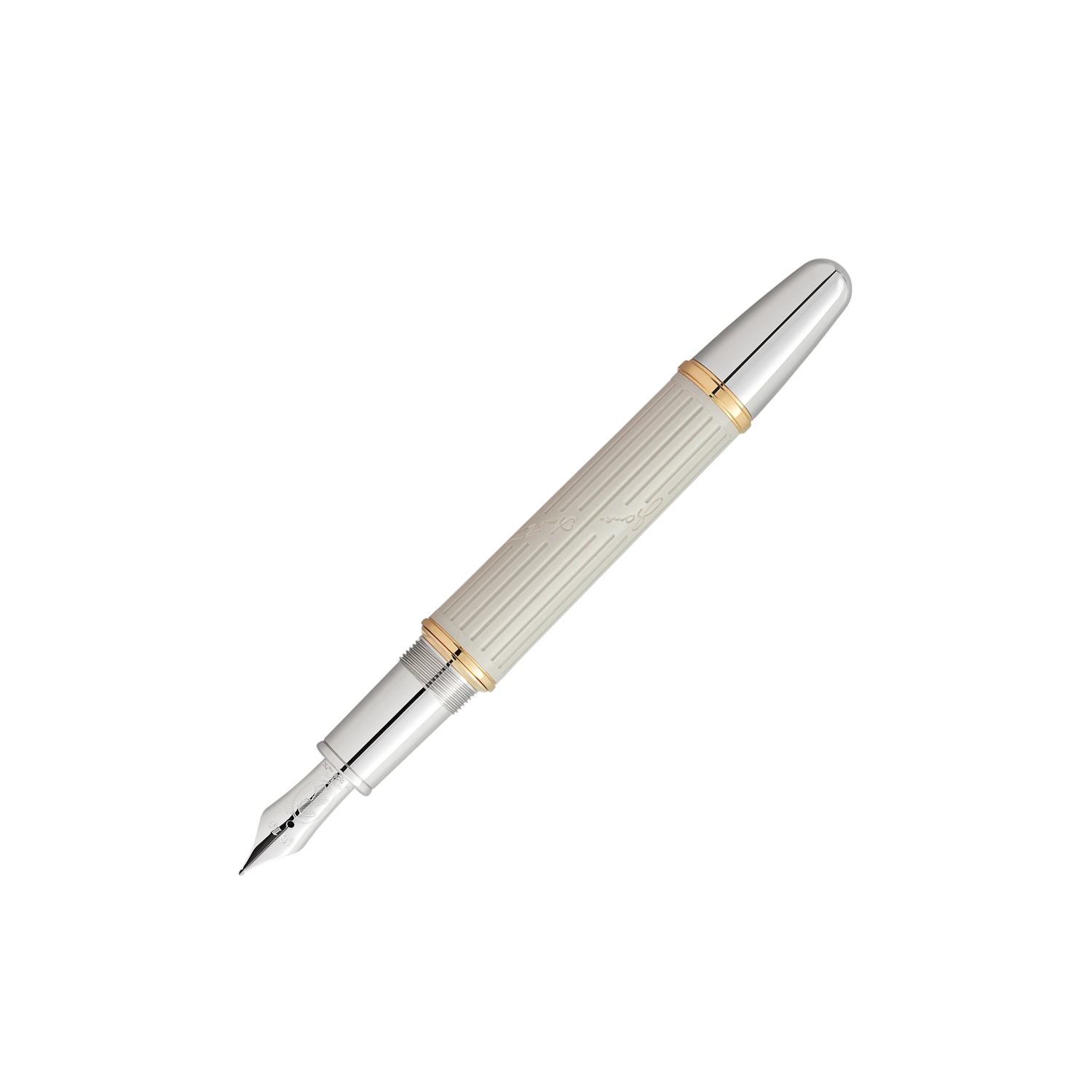 Montblanc, Writers Edition Homage to Jane Austen Limited Edition Fountain Pen Montblanc, Writers Edition Homage to Jane Austen Limited Edition Fountain Pen crafted from sandstone-grey precious resin featuring gold-coated rings and platinum-coated fittings with an Au 750, hand crafted gold nib.