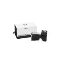 A Montblanc, Ink Bottle with 60ml of Mystery Black ink, containing a front compartment for emptying residue into.