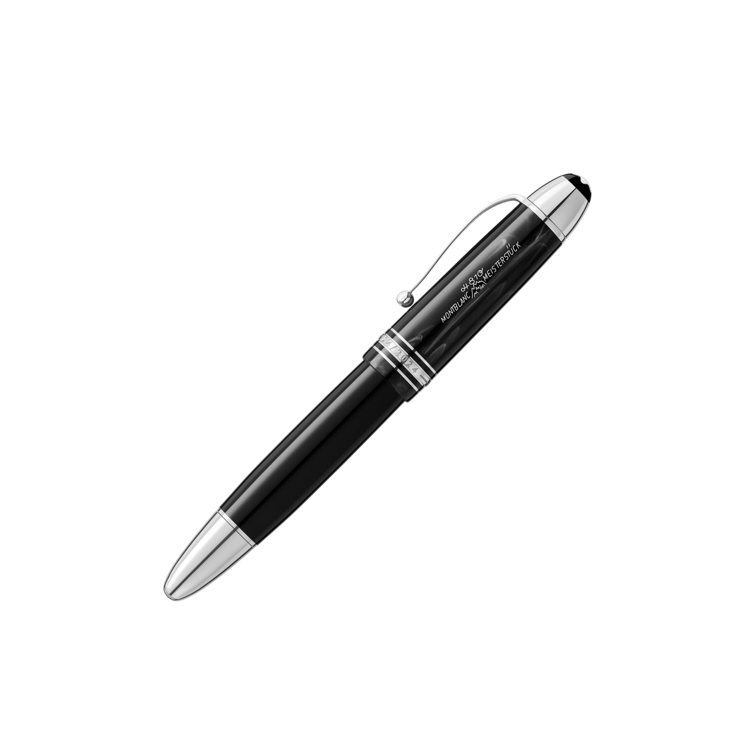 Montblanc, Meisterstück The Origin Collection 149 Fountain Pen crafted in black precious resin featuring platinum-coated fittings with a a rhodium-coated solid gold nib.