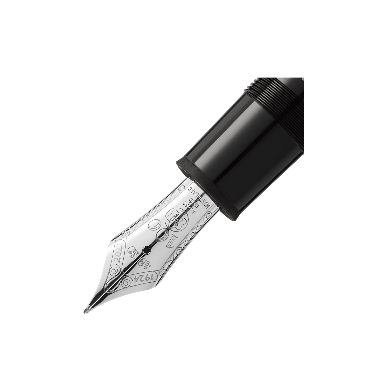 Montblanc, Meisterstück The Origin Collection 149 Fountain Pen crafted in black precious resin featuring platinum-coated fittings with a a rhodium-coated solid gold nib.