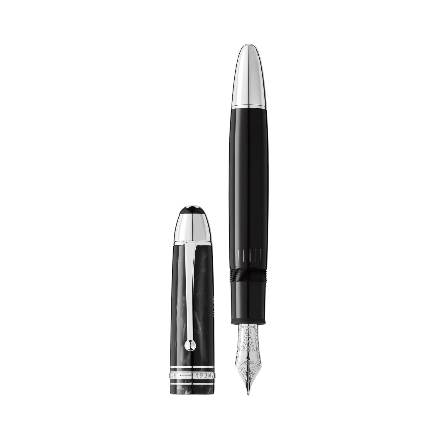 Montblanc, Meisterstück The Origin Collection 149 Fountain Pen crafted in black precious resin featuring platinum-coated fittings with a a rhodium-coated solid gold nib.