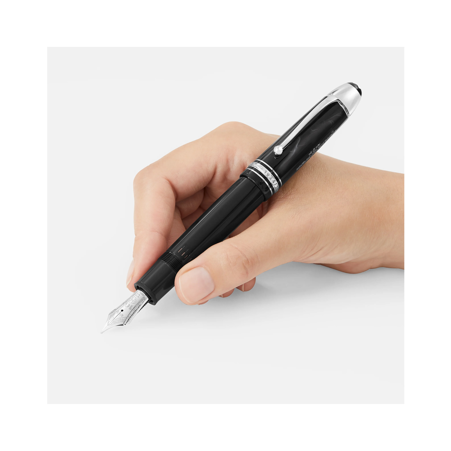 Montblanc, Meisterstück The Origin Collection 149 Fountain Pen crafted in black precious resin featuring platinum-coated fittings with a a rhodium-coated solid gold nib.