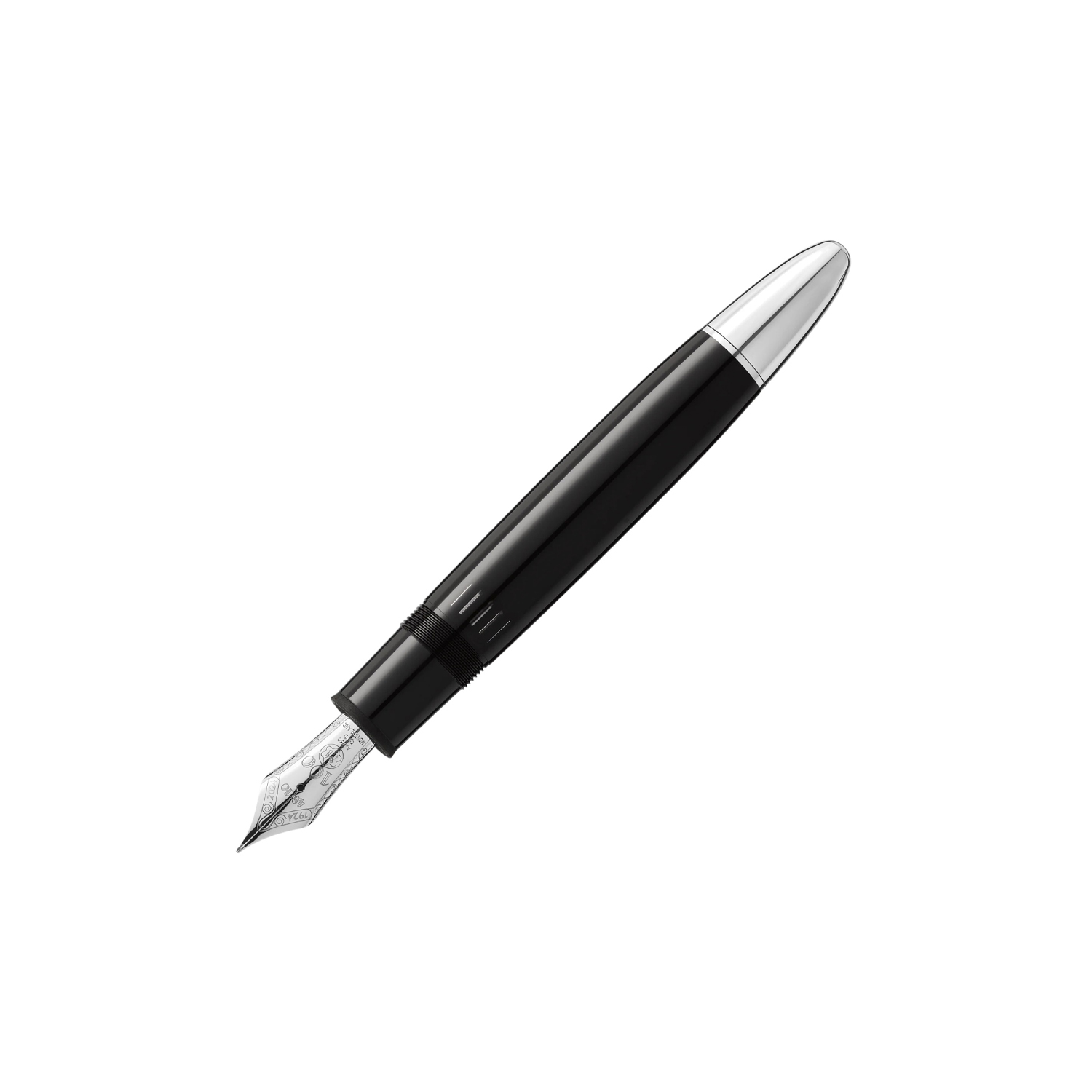 Montblanc, Meisterstück The Origin Collection 149 Fountain Pen crafted in black precious resin featuring platinum-coated fittings with a a rhodium-coated solid gold nib.