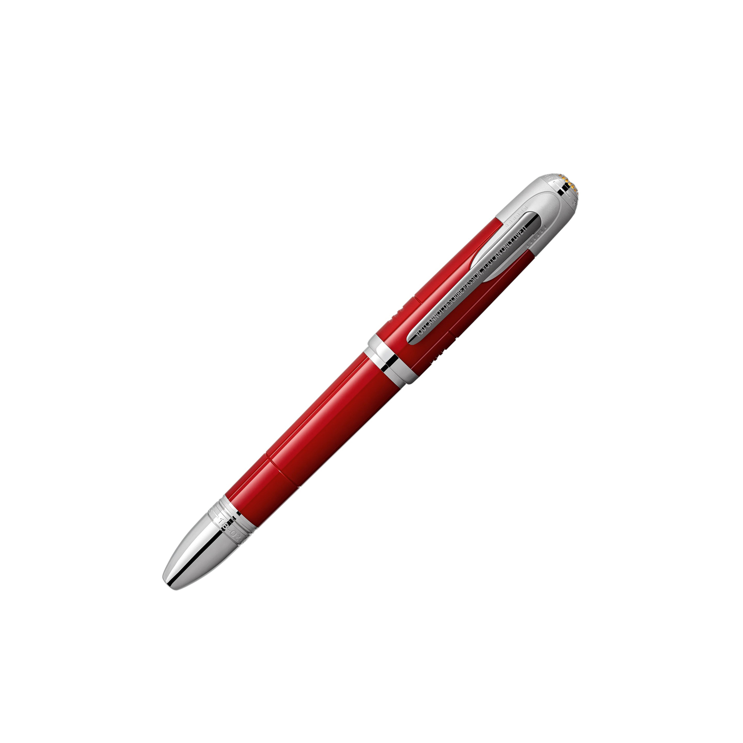 Montblanc, Great Characters Enzo Ferrari Special Edition Fountain Pen crafted in red precious resin featuring a ruthenium-coated clip and a hand crafted Au 585 14ct solid gold engraved nib.