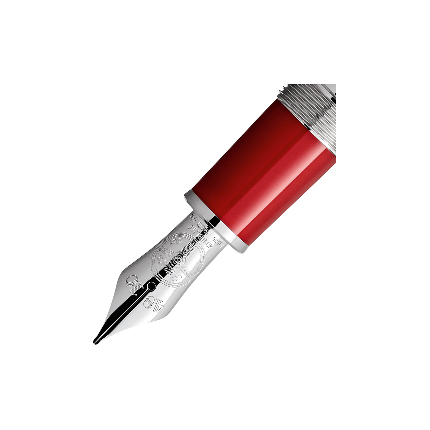 Montblanc, Great Characters Enzo Ferrari Special Edition Fountain Pen crafted in red precious resin featuring a ruthenium-coated clip and a hand crafted Au 585 14ct solid gold engraved nib.