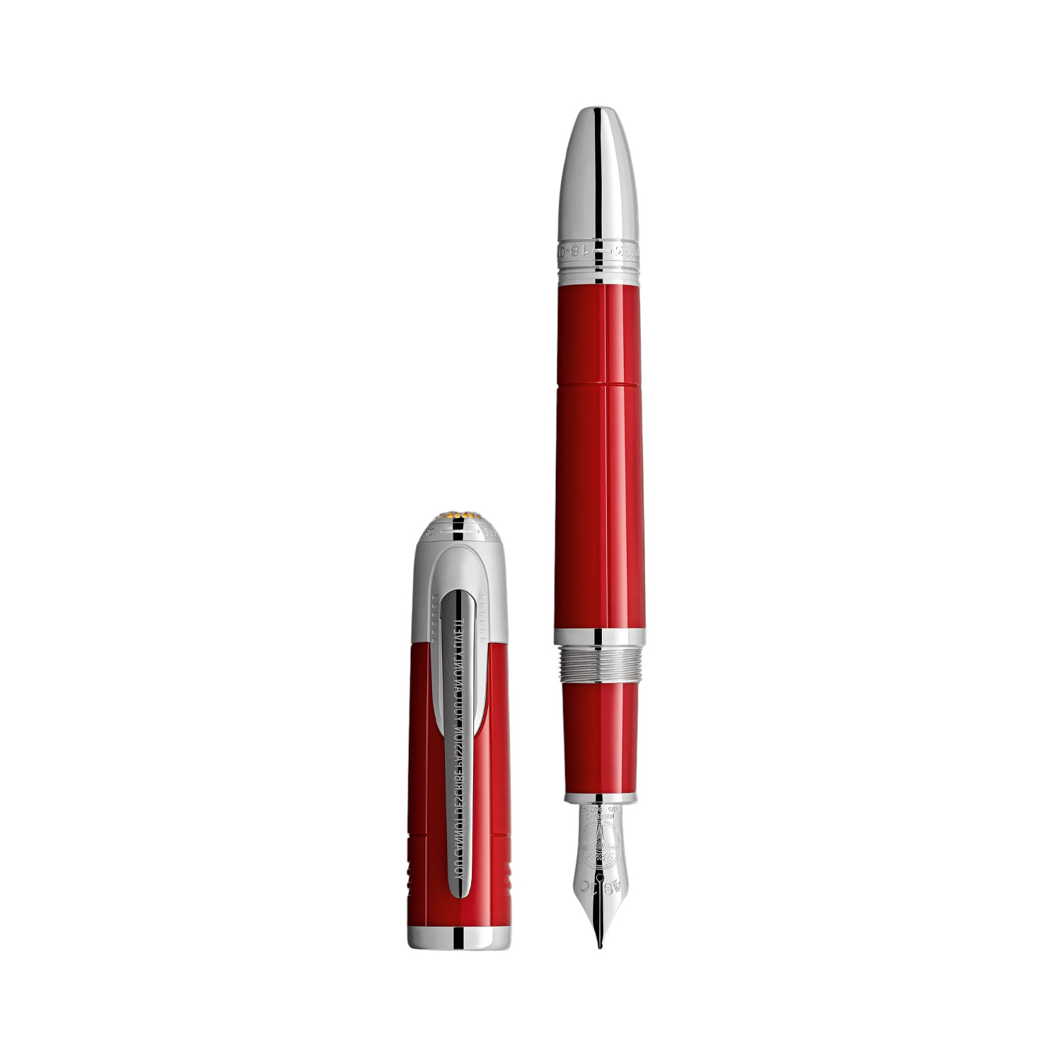 Montblanc, Great Characters Enzo Ferrari Special Edition Fountain Pen crafted in red precious resin featuring a ruthenium-coated clip and a hand crafted Au 585 14ct solid gold engraved nib.