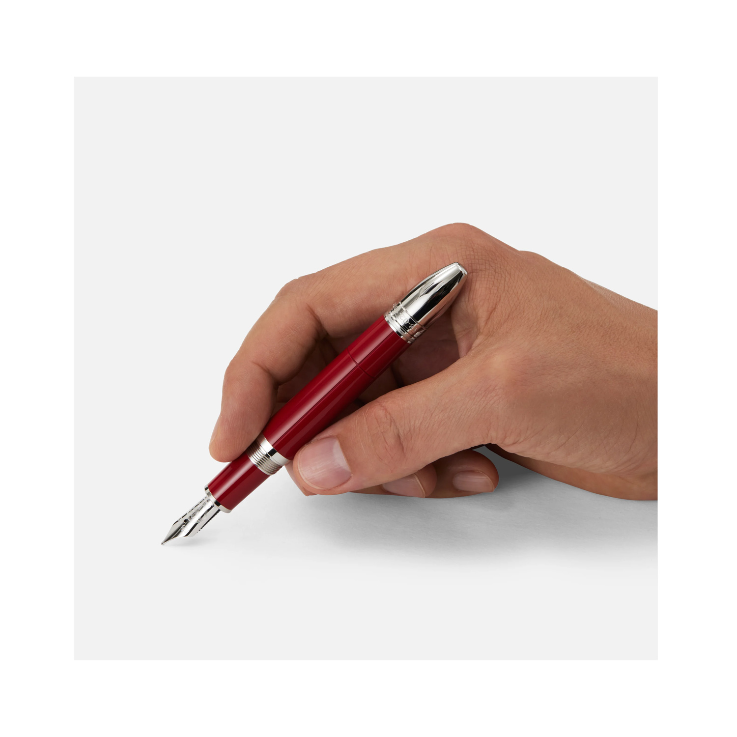 Montblanc, Great Characters Enzo Ferrari Special Edition Fountain Pen crafted in red precious resin featuring a ruthenium-coated clip and a hand crafted Au 585 14ct solid gold engraved nib.