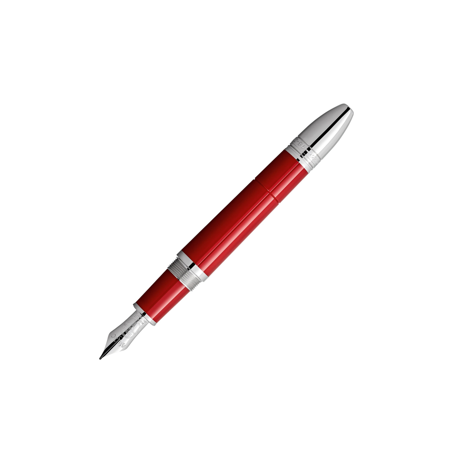 Montblanc, Great Characters Enzo Ferrari Special Edition Fountain Pen crafted in red precious resin featuring a ruthenium-coated clip and a hand crafted Au 585 14ct solid gold engraved nib.