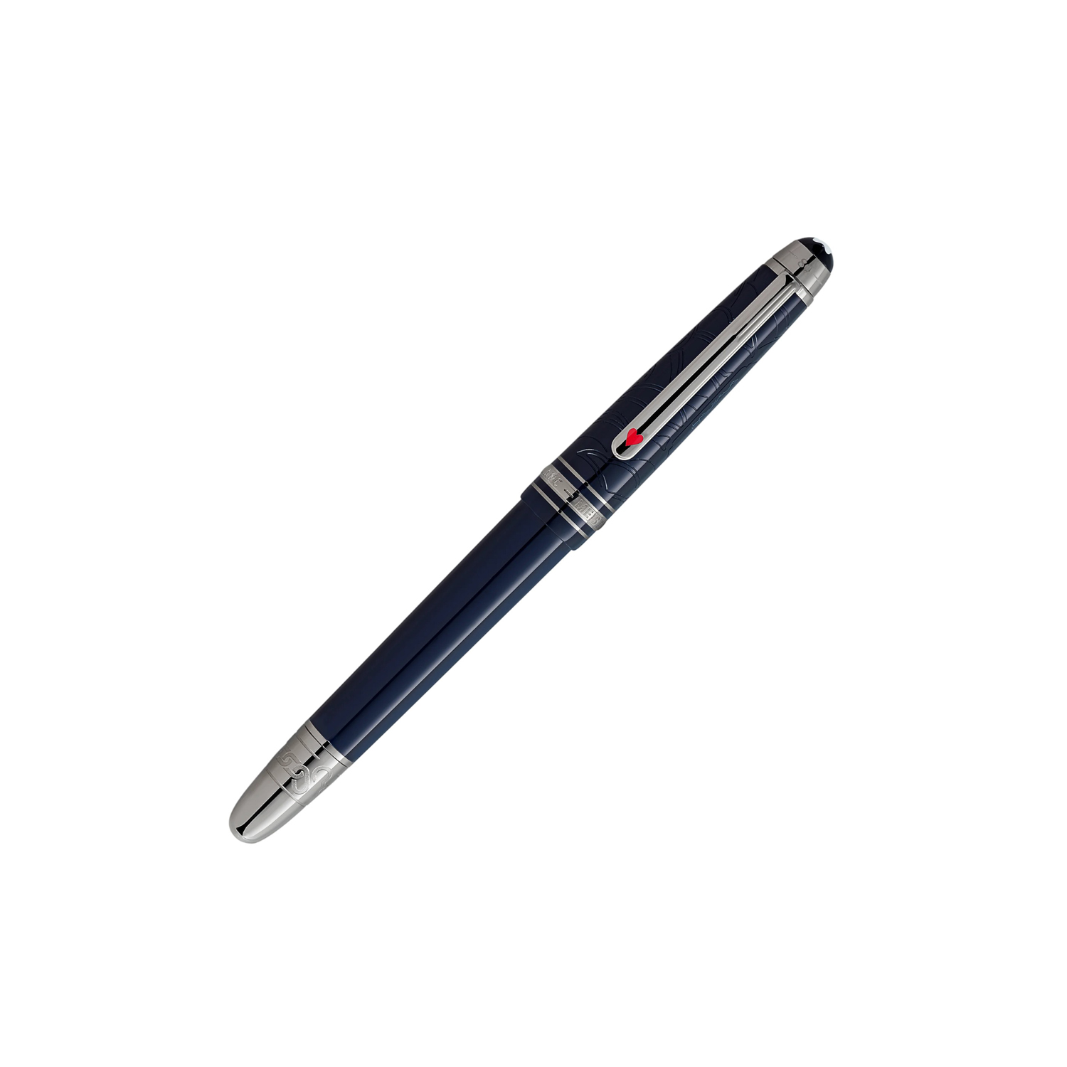 A Montblanc, Meisterstück Around The World In 80 Days Classique Rollerball pen crafted in dark blue precious resin and a clip featuring a red laquered heart.