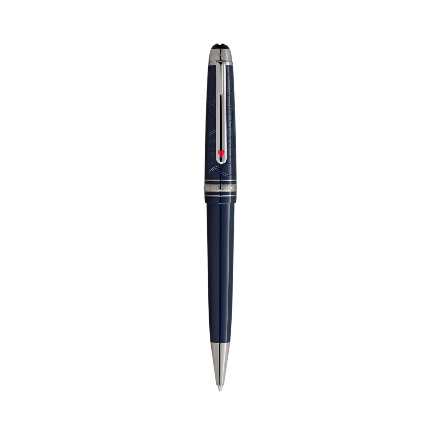Montblanc, Meisterstück Around The World In 80 Days Classique Ballpoint A Montblanc, Meisterstück Around The World In 80 Days Classique Ballpoint crafted in dark blue precious resin with a clip that features a red laquered heart.