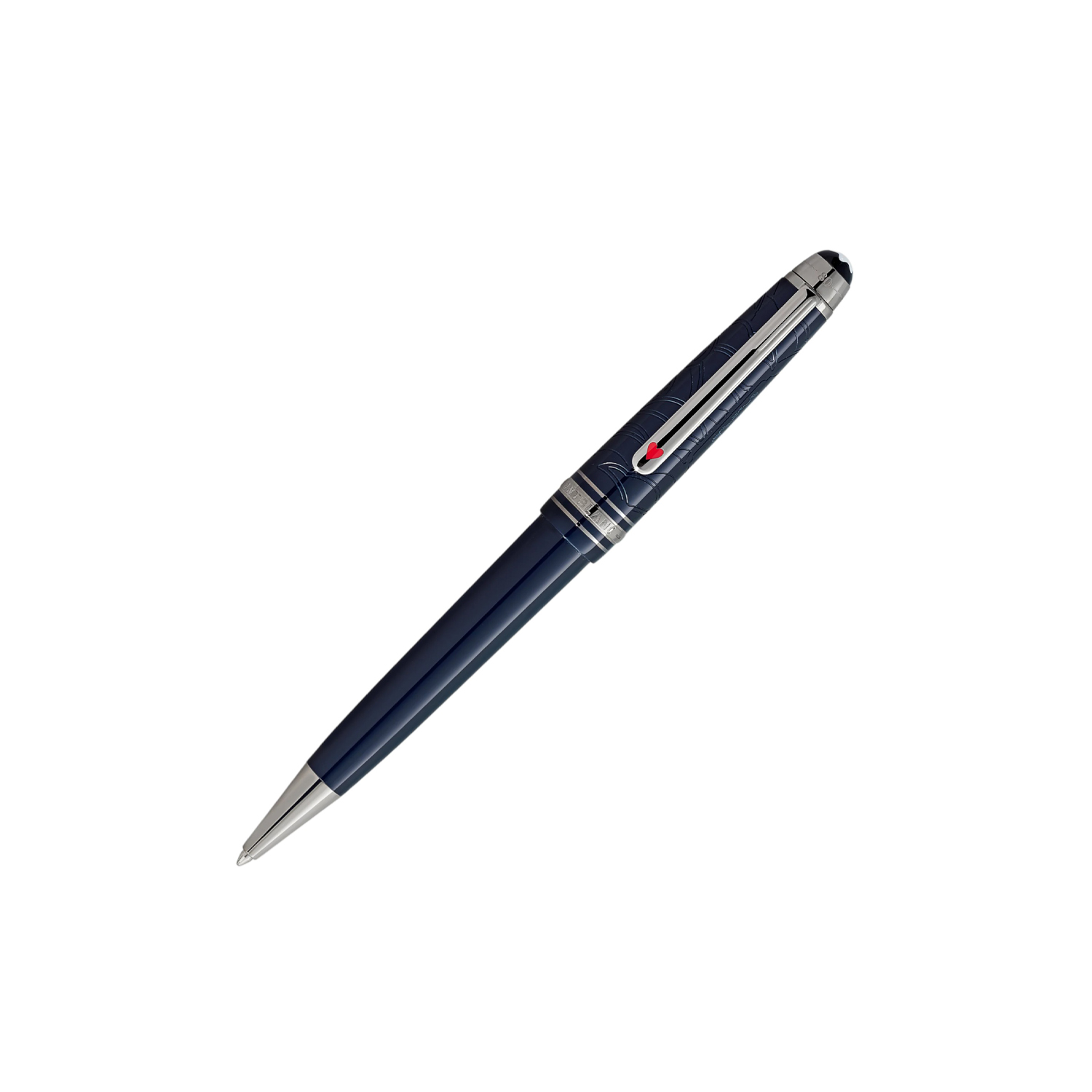 Montblanc, Meisterstück Around The World In 80 Days Classique Ballpoint A Montblanc, Meisterstück Around The World In 80 Days Classique Ballpoint crafted in dark blue precious resin with a clip that features a red laquered heart.
