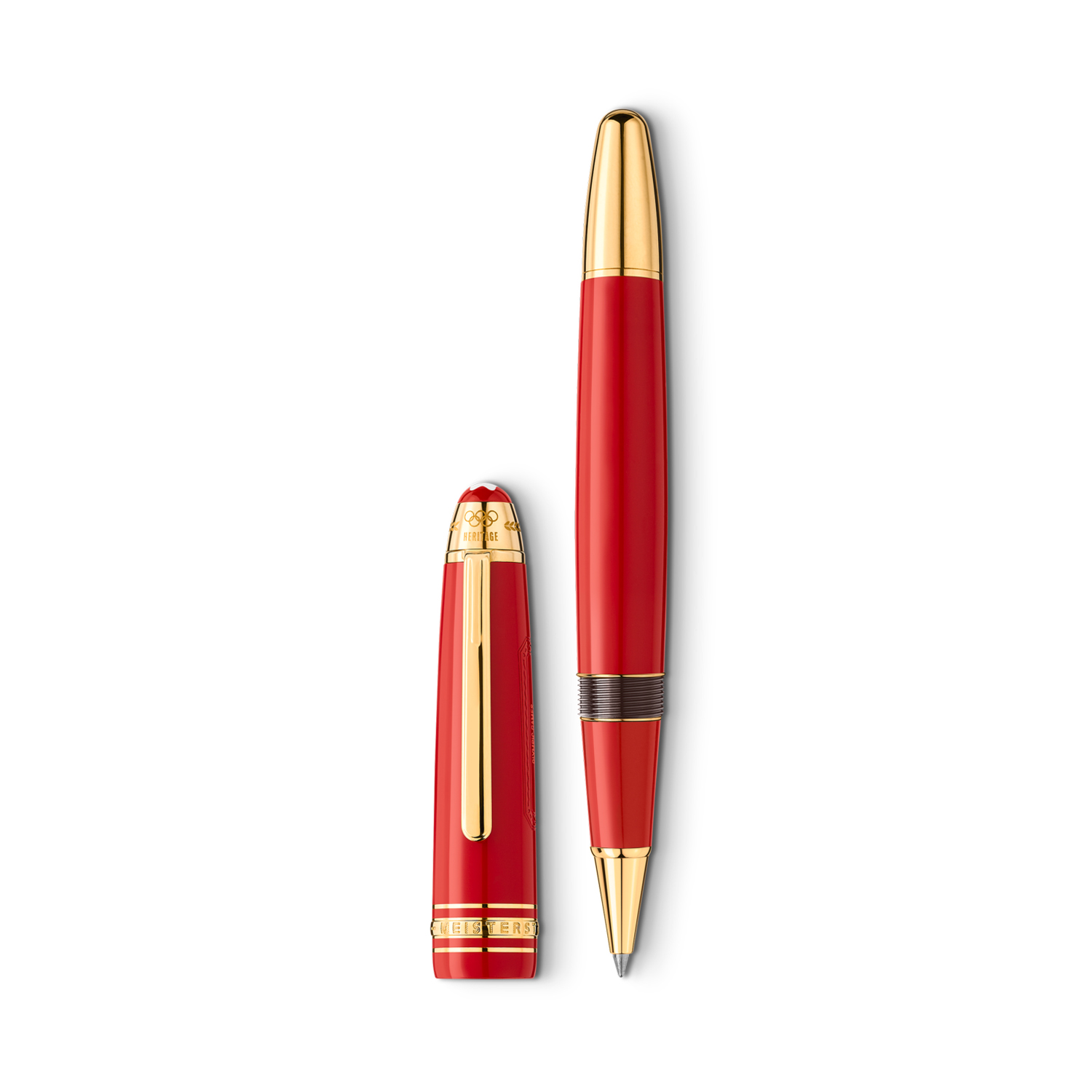 Montblanc, Meisterstück x Olympic Heritage Paris 1924 LeGrand Rollerball A Montblanc, Meisterstück x Olympic Heritage Paris 1924 LeGrand Rollerball pen crafted from red precious resin featuring the Olympic logo engraved on the cap top ring.