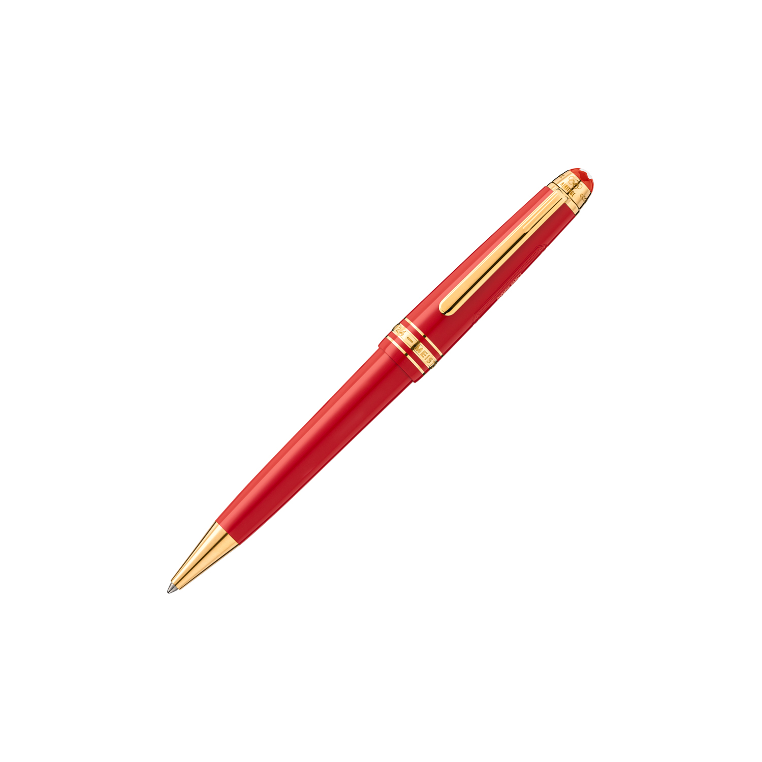 Montblanc, Meisterstück x Olympic Heritage Paris 1924 Midsize Ballpoint A Montblanc, Meisterstück x Olympic Heritage Paris 1924 Midsize Ballpoint pen crafted in red precious resin featuring the Olympic logo engraved on the cap top ring.