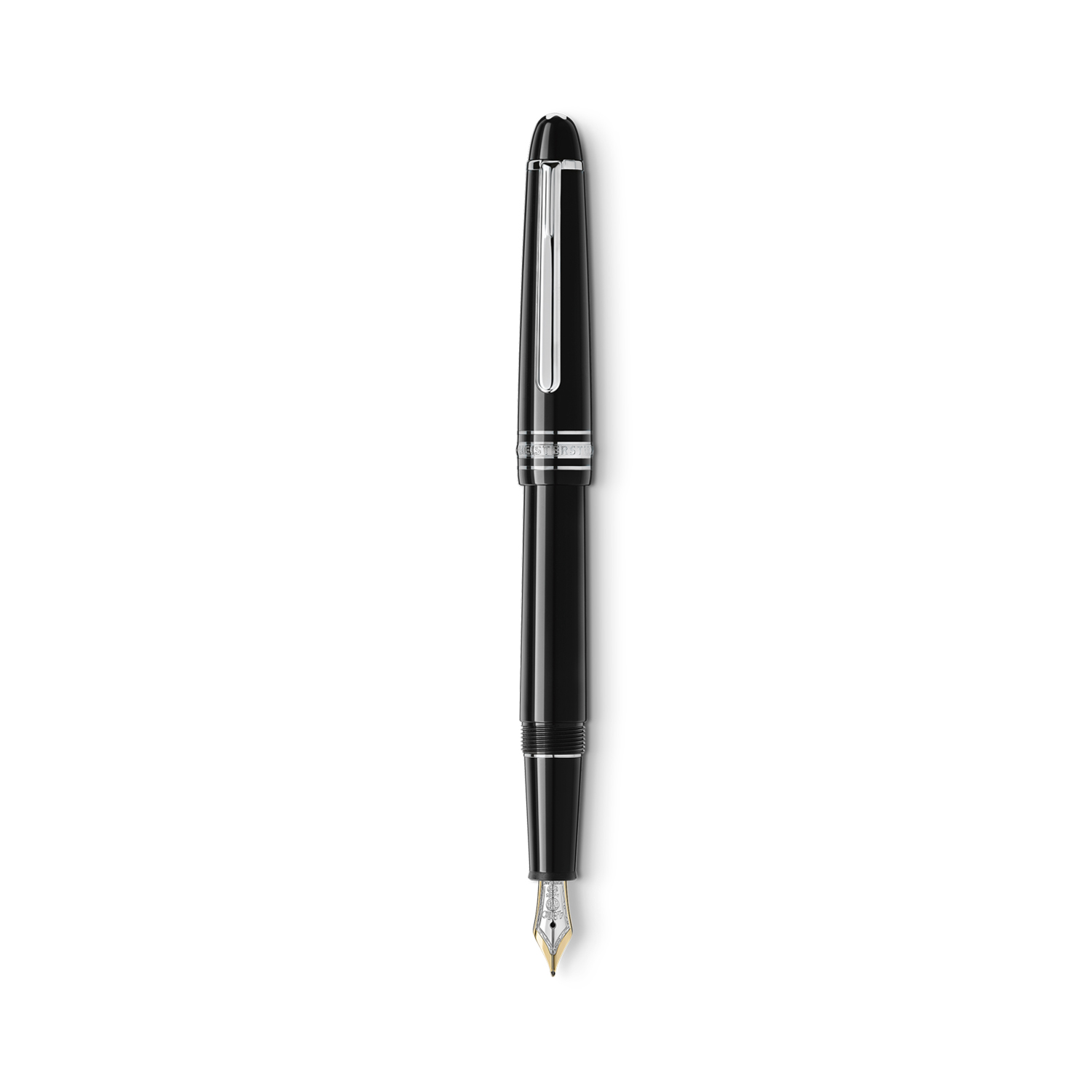 Montblanc, Meisterstück Classique Platinum-Coated Fountain Pen A Montblanc, Meisterstück Classique Platinum-Coated Fountain Pen crafted in black precious resin with platinum-coated details, surmounted by the white star emblem and finished with a hand crafted Au 585 14ct solid gold, rhodium coated nib.