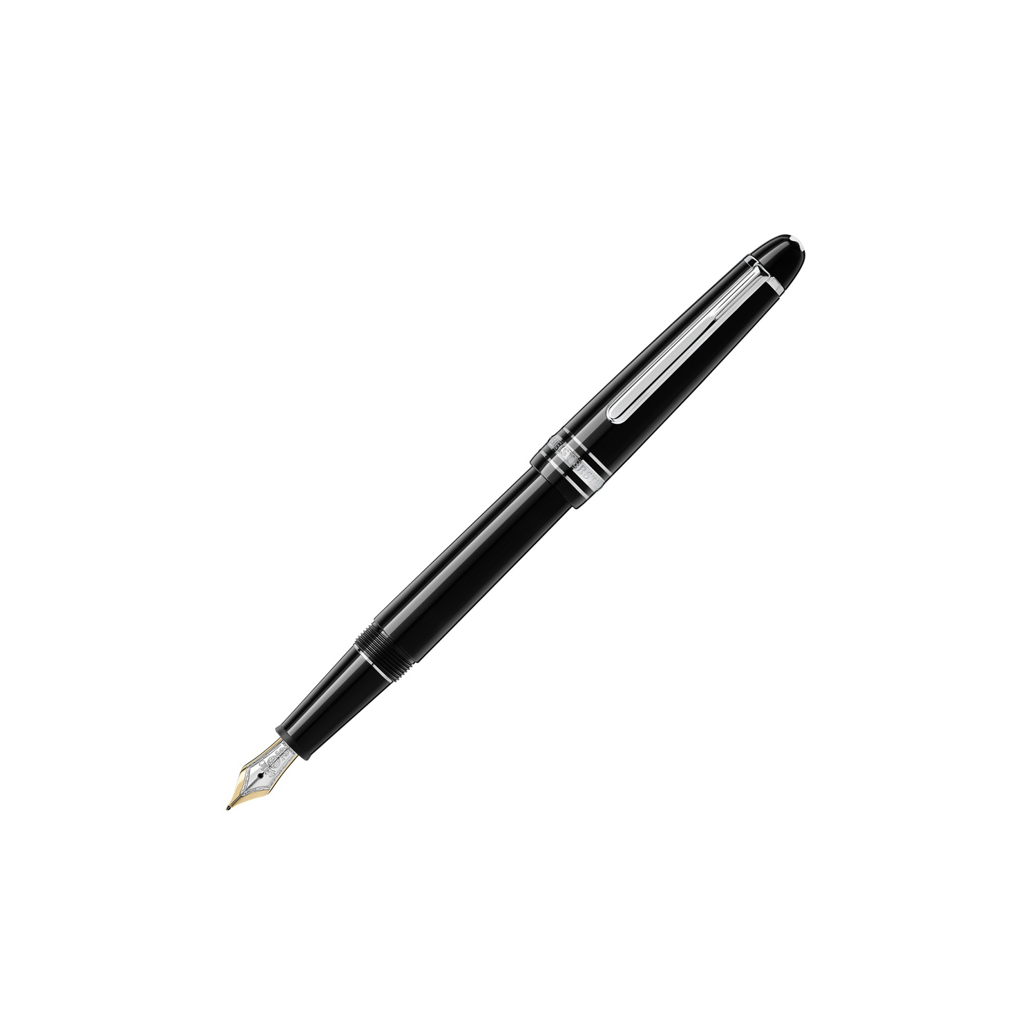 Montblanc, Meisterstück Classique Platinum-Coated Fountain Pen A Montblanc, Meisterstück Classique Platinum-Coated Fountain Pen crafted in black precious resin with platinum-coated details, surmounted by the white star emblem and finished with a hand crafted Au 585 14ct solid gold, rhodium coated nib.