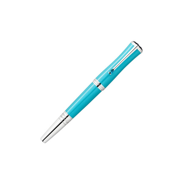 A Montblanc, Muses Maria Callas Special Edition Fountain Pen crafted in turquoise precious resin featuring a platinum-coated clip and cone, set with an elegant synthetic stone and a handcrafted Au585 solid gold rhodium-coated nib embossed with a kohn outlined cat eye motif.