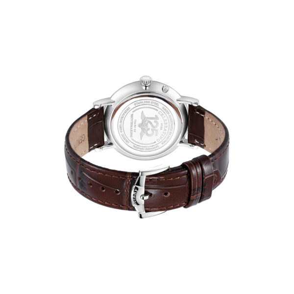 Rotary, Moonphase Dress Watch with a 38mm stainless steel case and a brown leather strap featuring a moonphase with a silver dial.