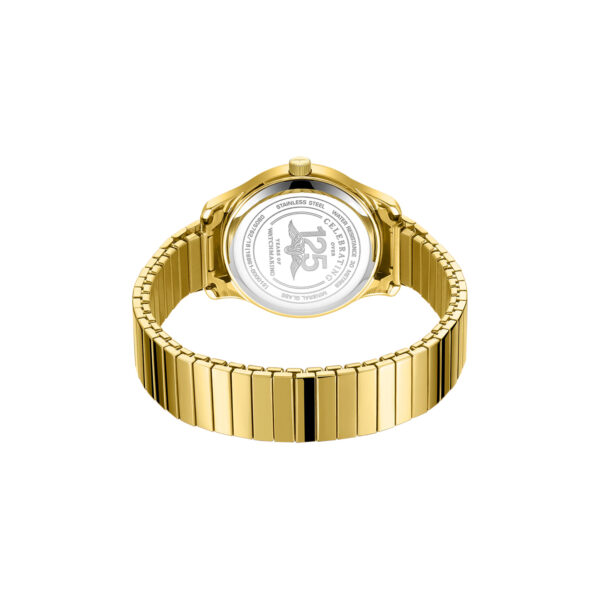 Rotary, Expander with a 38mm stainless steel gold PVD coated case and bracelet strap featuring a day date function and a white dial.