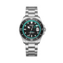Rotary, Henley Seamatic with a 42mm stainless steel case and bracelet strap featuring a date function and a black dial with a blue and black bezel.
