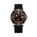 Rotary, Henley Seamatic with a 42mm stainless steel case and a black rubber strap featuring a date function and a black dial with a black and red bezel.