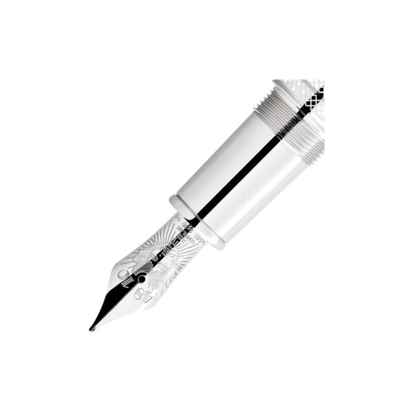 A Montblanc, Great Characters Jimi Hendrix Special Edition Fountain Pen crafted from black precious resin featuring a platinum-coated clip resembling the vibrato bar of an electric guitar and a handcrafted Au 585 solid gold nib with rhodium coating bearing a portrait of Jimi Hendrix.