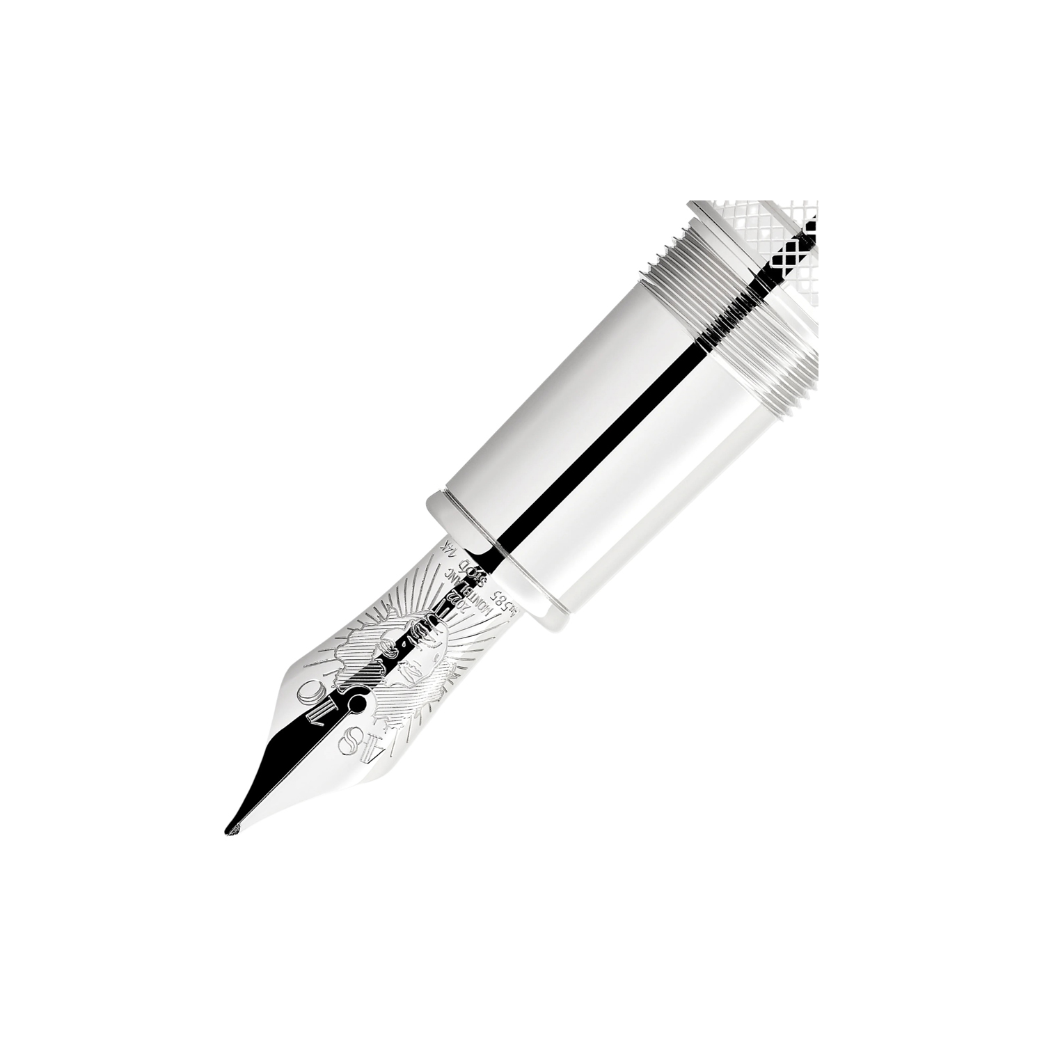 Montblanc, Great Characters Jimi Hendrix Special Edition Fountain Pen A Montblanc, Great Characters Jimi Hendrix Special Edition Fountain Pen crafted from black precious resin featuring a platinum-coated clip resembling the vibrato bar of an electric guitar and a handcrafted Au 585 solid gold nib with rhodium coating bearing a portrait of Jimi Hendrix.