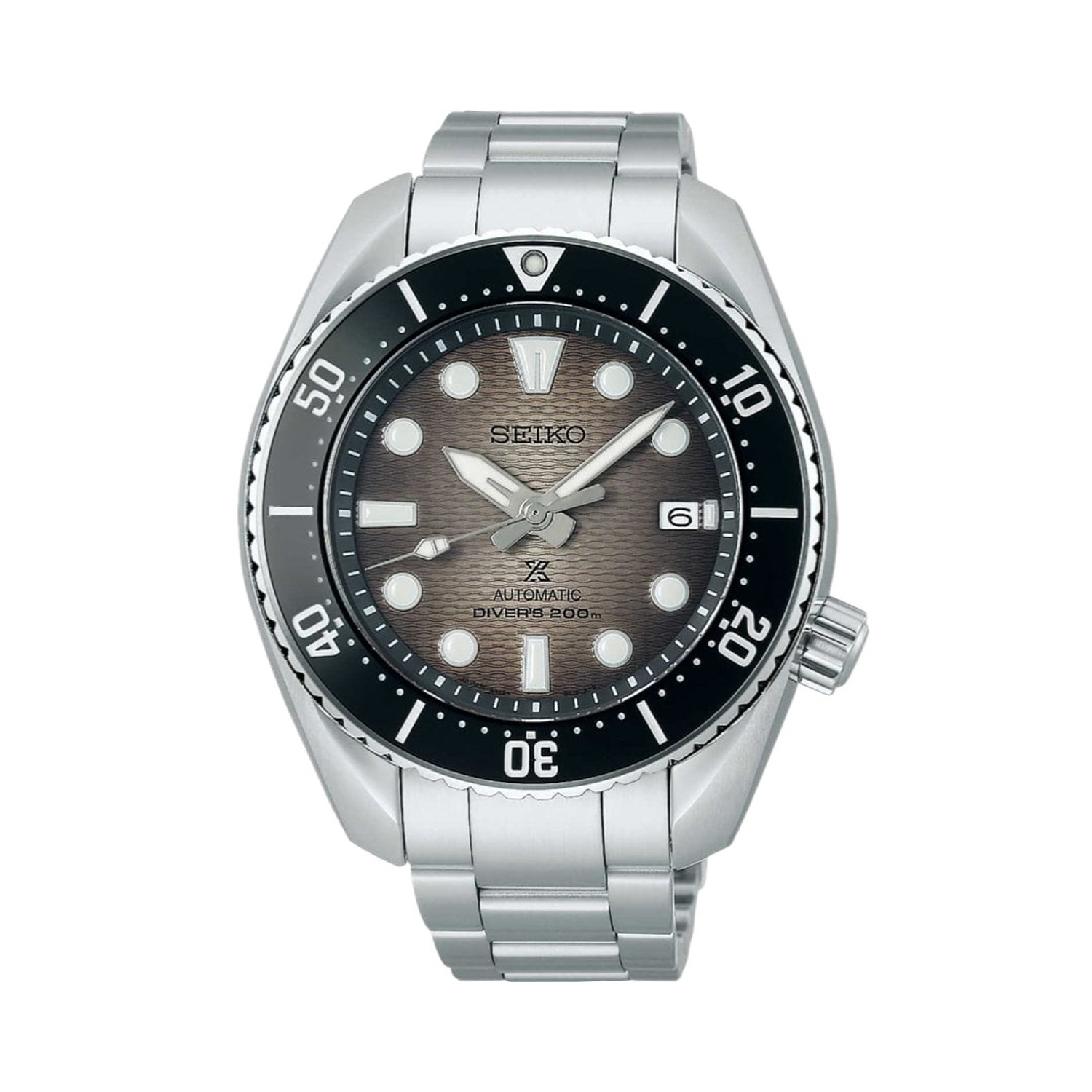 Seiko, Prospex 'King Sumo' Grey Gradation Diver with a 45mm stainless steel case and bracelet strap featuring a date function and a grey patterned dial with a black bezel.