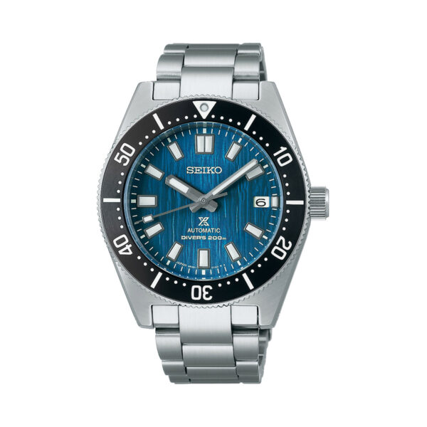 Seiko, Prospex Glacier, ‘Save the Ocean’ 1968 Re-Interpretation Special Edition with a 40.5mm stainless steel case and bracelet strap featuring a date function and a textured blue dial with black ceramic bezel.