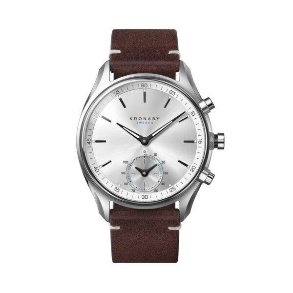Kronaby's Sekel 43 brown leather hybrid smartwatch brings a minimalist and elegant design to modern connectivity.