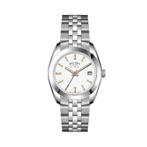 Rotary, Les Originales with a 28mm stainless steel case and bracelet strap featuring a date function and a white dial.
