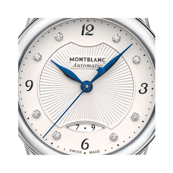 Montblanc, Bohème with a 28mm stainless steel case and bracelet strap featuring a date function and a diamond set white dial.
