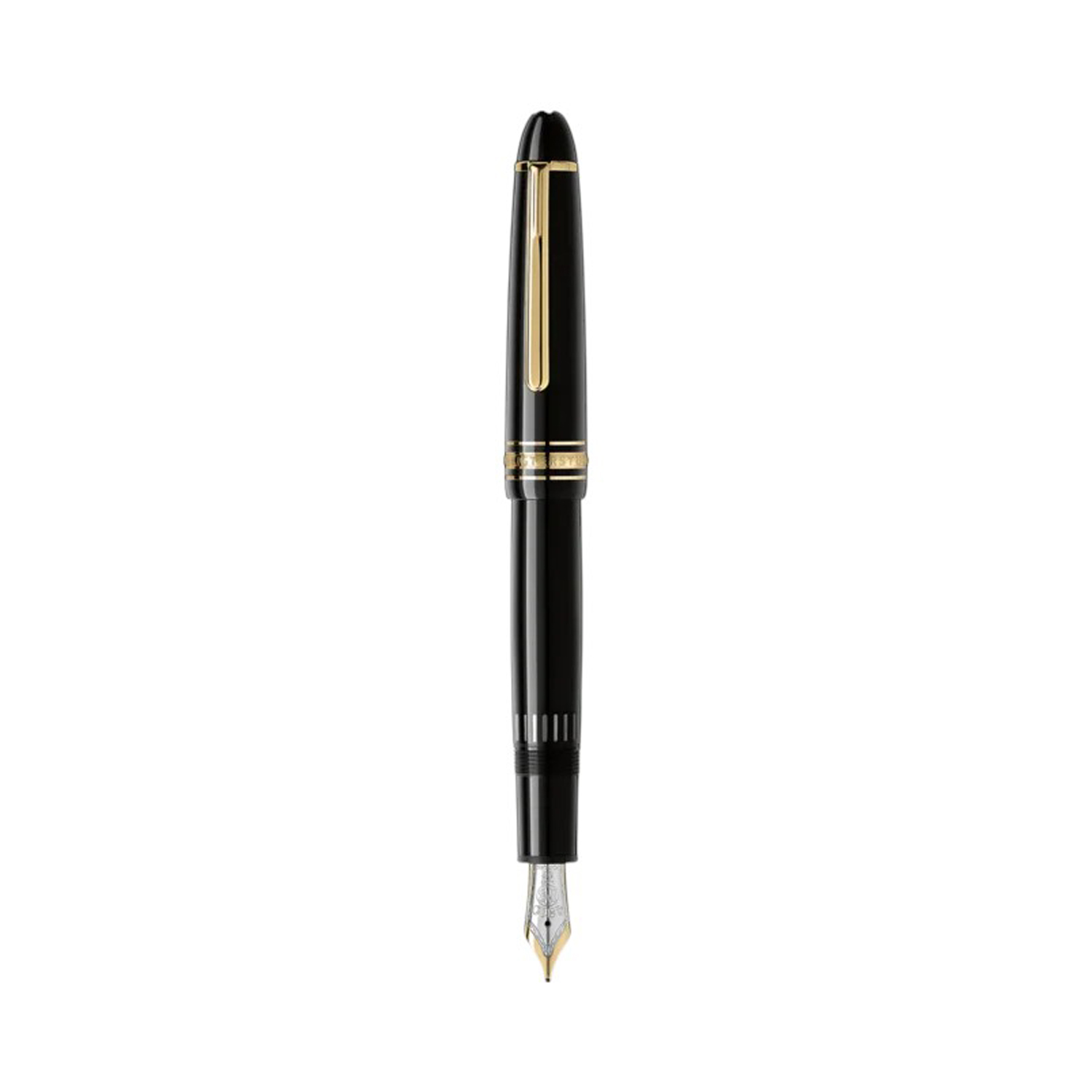 A Montblanc, Meisterstück Gold-Coated LeGrand Fountain Pen crafted in black precious resin featuring a gold-coated clip with a hand-crafted Au 750 18ct solid gold, rhodium-coated nib.
