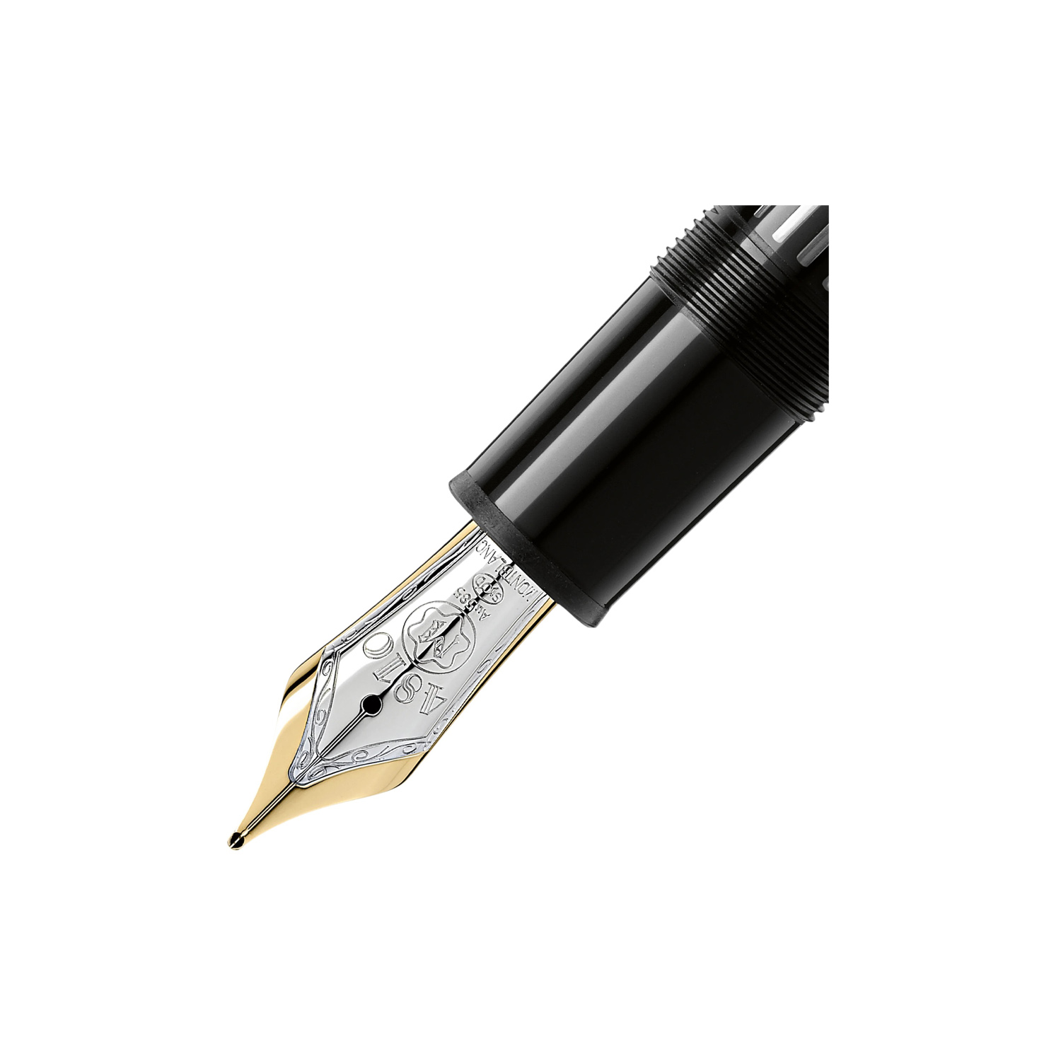 A Montblanc, Meisterstück Gold-Coated LeGrand Fountain Pen crafted in black precious resin featuring a gold-coated clip with a hand-crafted Au 750 18ct solid gold, rhodium-coated nib.