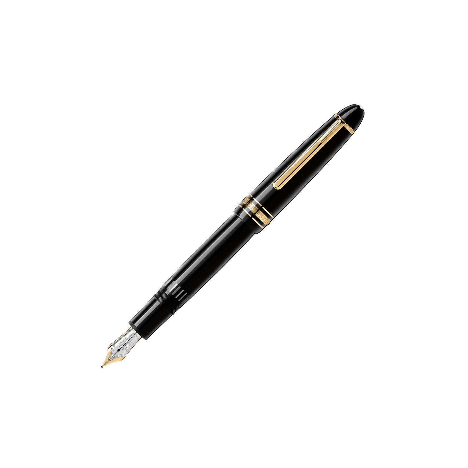 A Montblanc, Meisterstück Gold-Coated LeGrand Fountain Pen crafted in black precious resin featuring a gold-coated clip with a hand-crafted Au 750 18ct solid gold, rhodium-coated nib.