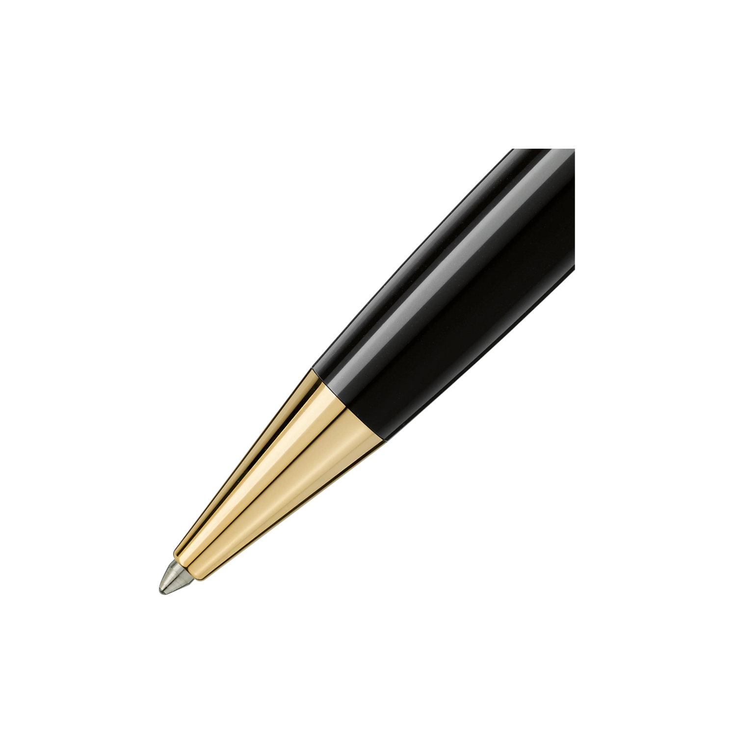 Montblanc, Meisterstück Gold-Coated Black Ballpoint Pen crafted in precious resin with gold-coated fittings and a white Montblanc emblem on the cap.