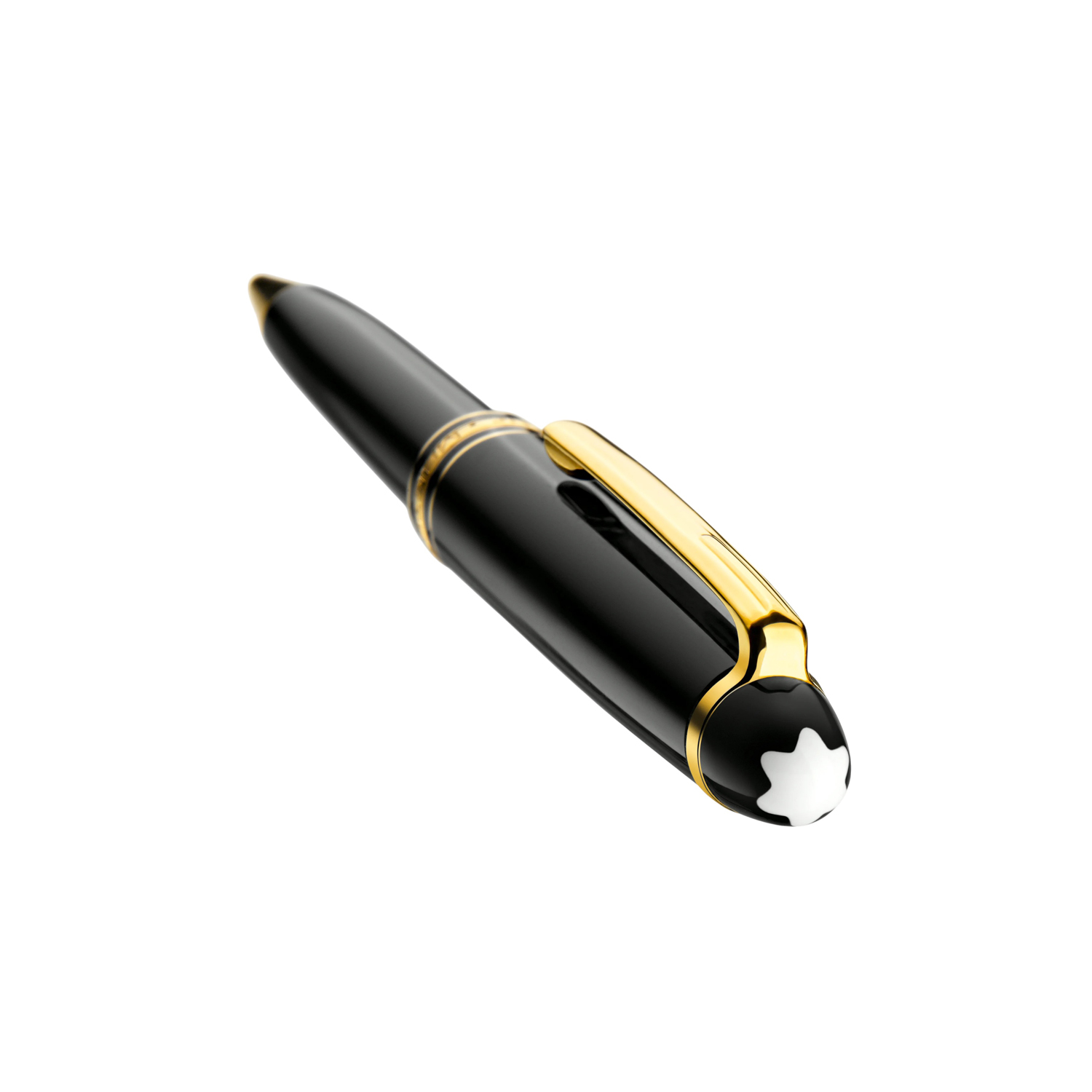 Montblanc, Meisterstück Gold-Coated Black Ballpoint Pen crafted in precious resin with gold-coated fittings and a white Montblanc emblem on the cap.