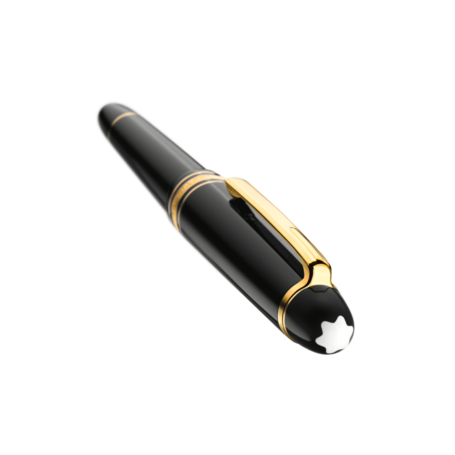 A Montblanc, Meisterstück Gold-Coated Classique Rollerball crafted in black precious resin and a gold-coated clip with the white Montblanc emblem on the cap.