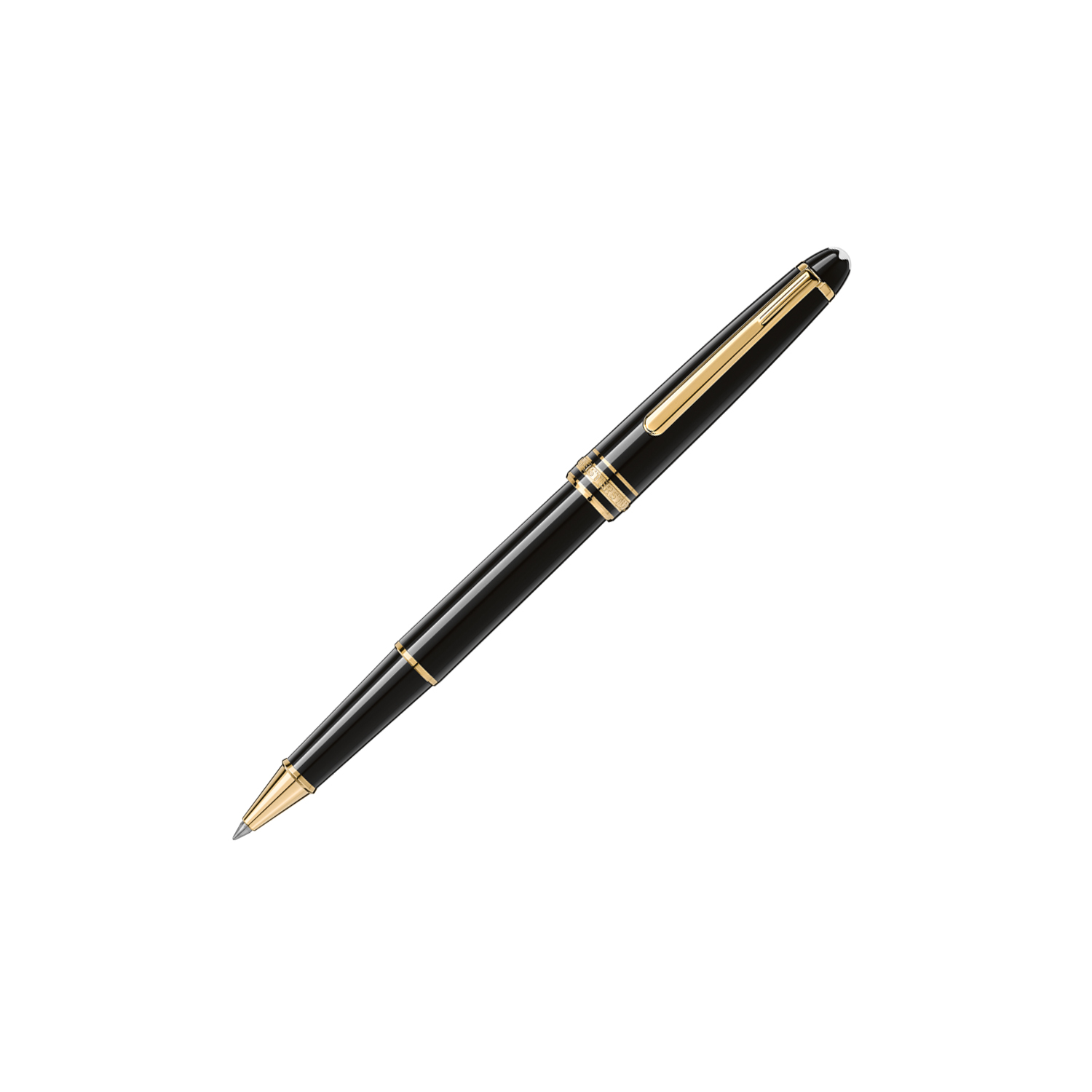 A Montblanc, Meisterstück Gold-Coated Classique Rollerball crafted in black precious resin and a gold-coated clip with the white Montblanc emblem on the cap.