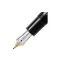 The Meisterstück LeGrand in deep black precious resin with platinum-coated details, surmounted by the white star emblem and finished with a handcrafted gold nib, evolves into a distinctive design icon.