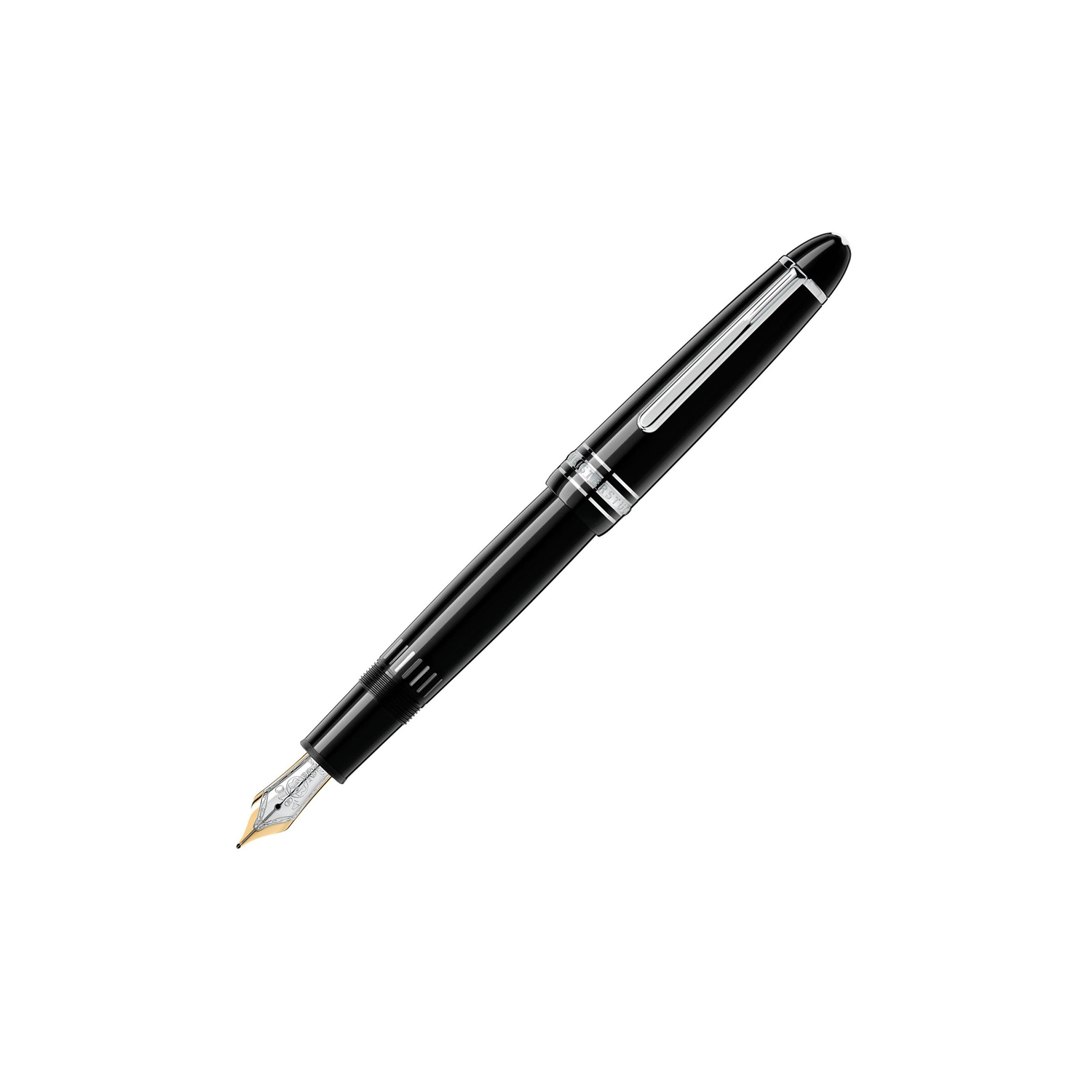 Montblanc, Meisterstück Platinum-Coated LeGrand Fountain Pen The Meisterstück LeGrand in deep black precious resin with platinum-coated details, surmounted by the white star emblem and finished with a handcrafted gold nib, evolves into a distinctive design icon.
