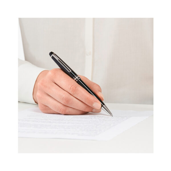 A Montblanc, Meisterstück Platinum-Coated Classique Ballpoint Pen crafted in black precious resin and a platinum-coated clip with the white Montblanc emblem on the cap.
