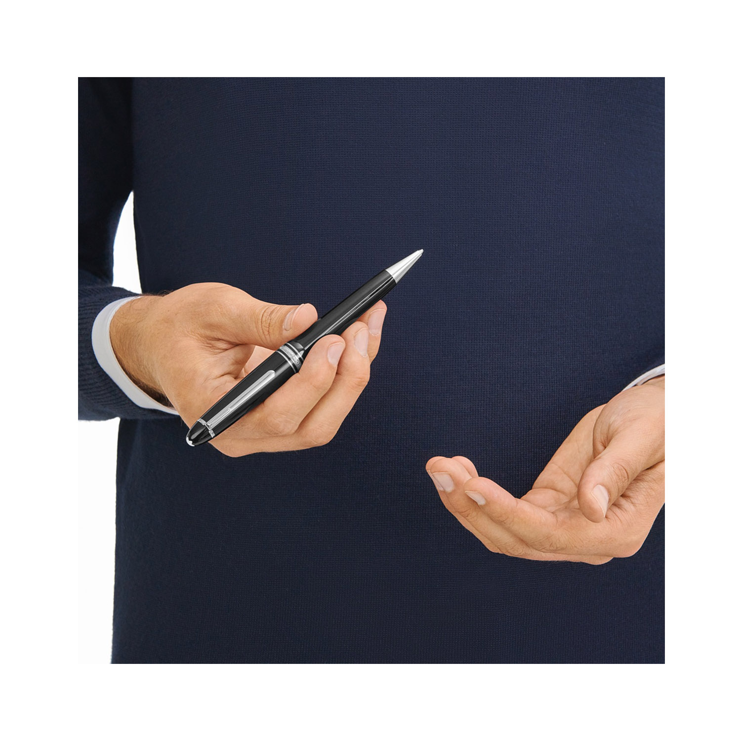 Montblanc, Meisterstück Platinum-Coated LeGrand Ballpoint Pen A Montblanc, Meisterstück Platinum-Coated LeGrand Ballpoint Pen crafted in black precious resin with platinum-coated clip and details.