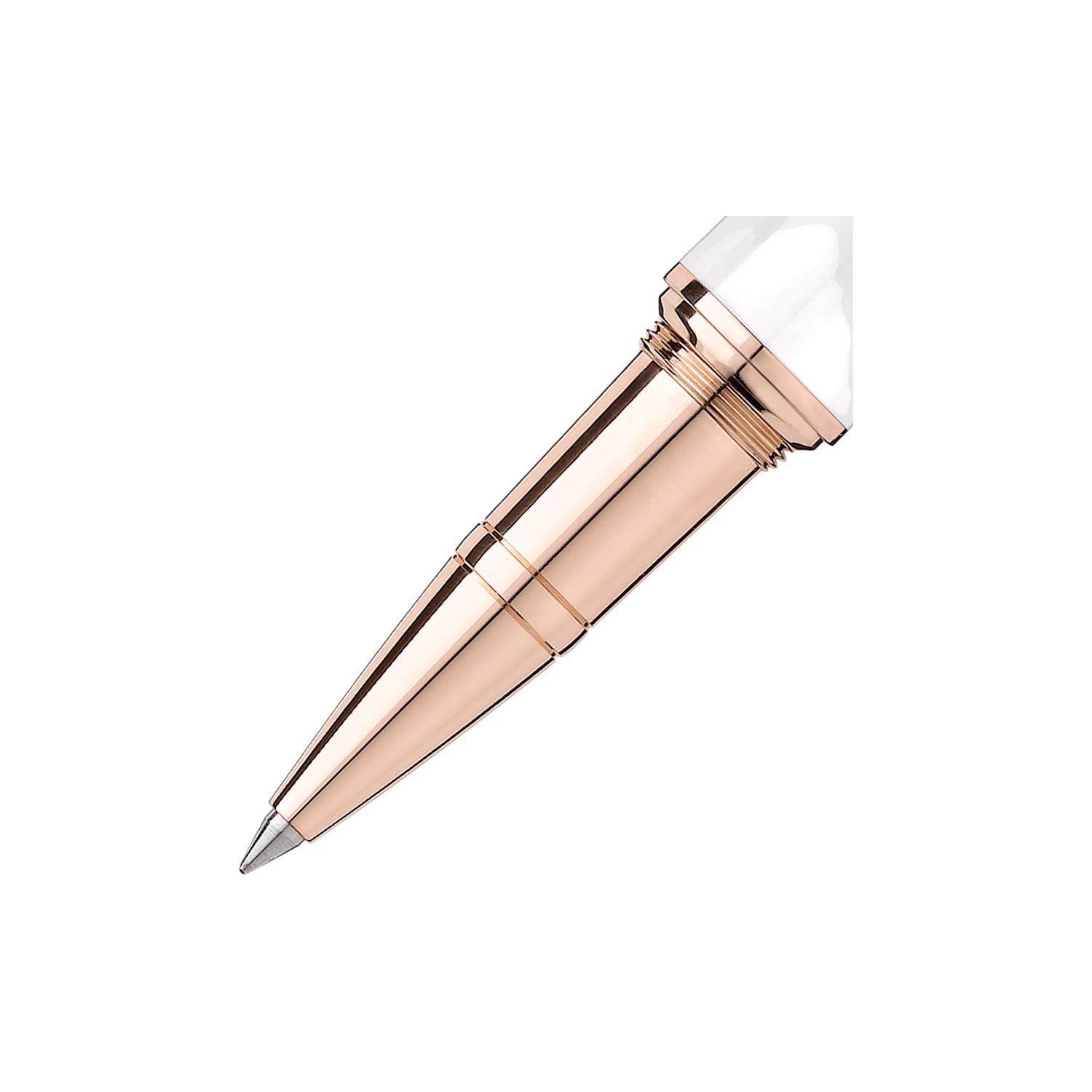 A Montblanc, Muses Marilyn Monroe Special Edition Pearl Rollerball pen crafted from white precious resin with rose gold-coated fittings set with a single pearl on the clip.