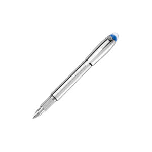 A Montblanc, StarWalker Metal Fountain Pen featuring a blue transluscent dome with the Montblanc emblem and features a handcrafted, rhodium-coated Au 585 14ct gold nib.