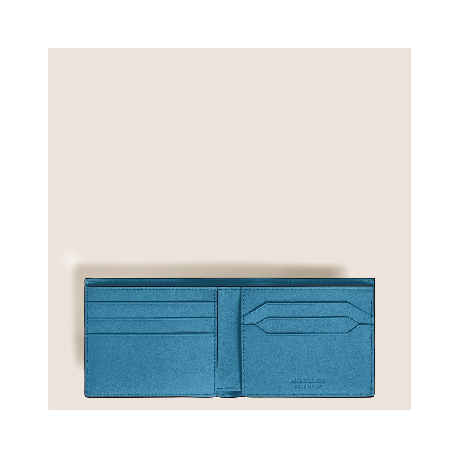 Montblanc, Meisterstück Smoky Blue 6cc Wallet Montblanc, Meisterstück smoky blue wallet crafted in leather with a manually appplied sfumato effect, featuring six credit card slots, two banknote compartments and two small additional pockets.