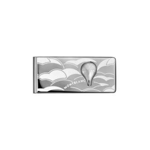 A Montblanc, Meisterstück Around The World In 80 Days money clip crafted in stainless steel featuring a hot air balloon surrounded by clouds.