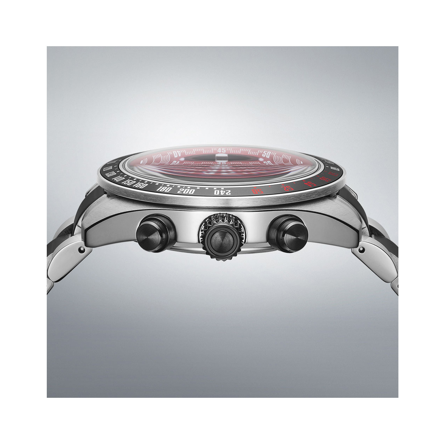 Seiko, Prospex Speedtimer x DATSUN Fairlady Z Limited Edition with a 41.4mm stainless steel case and bracelet strap featuring a date function and a chronograph on a black dial with black bezel.