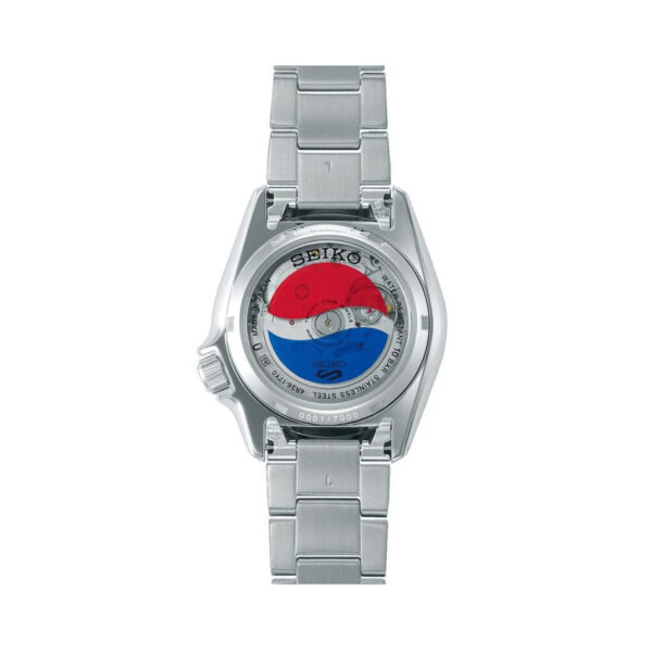 Seiko, 5 Sports x PEPSI Limited Edition Silverwhite with a 38mm stainless steel case and bracelet strap featuring a day date with a silver dial and blue and red bezel.