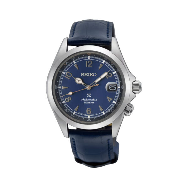 Seiko, Prospex Alpinist ‘Night Sky’ European Exclusive Limited Edition with a 39.5mm stainless steel case with a blue leather strap featuring a date function and a blue dial.