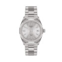 Tissot, PRC 100 with a 34mm stainless steel case and bracelet strap featuring a date function with a silver dial.